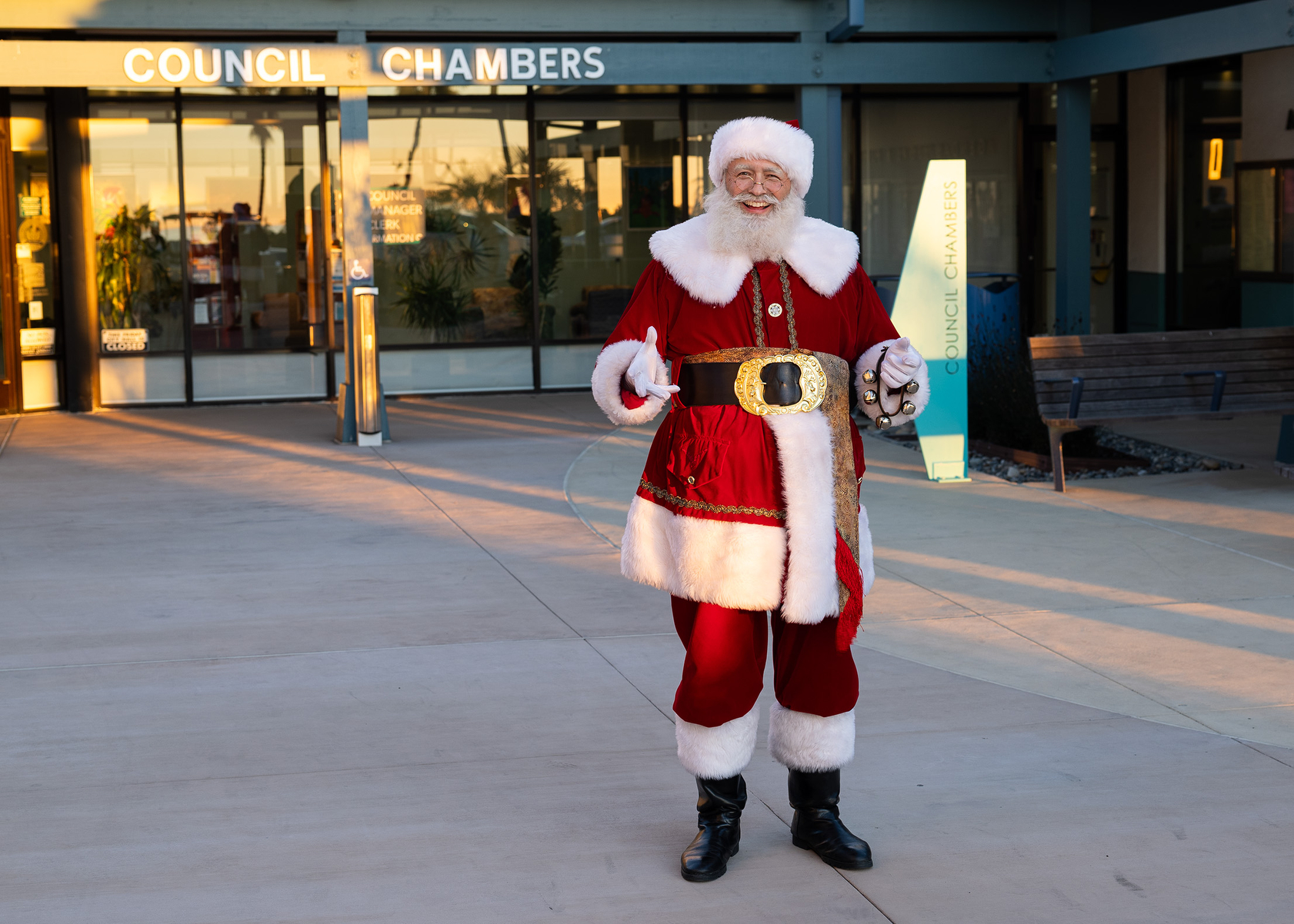 Santa exits the Civic Center on his way to the...