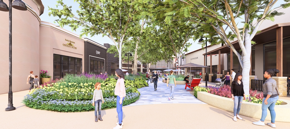 an artist's rendering of an outdoor shopping center
