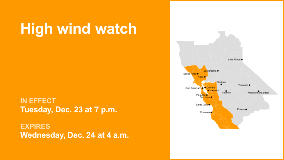 High wind watch issued for Northern California for Tuesday and Wednesday – gusts as high as 60 mph – The Mercury News