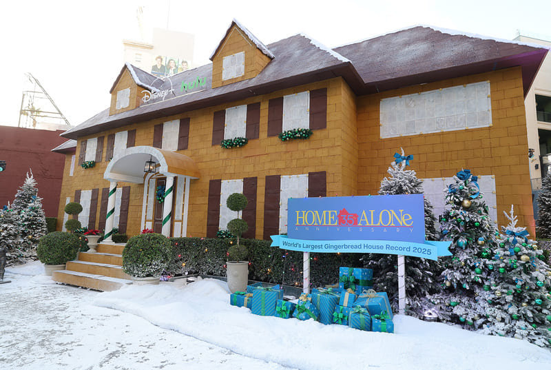 Home Alone gingerbread house during the day.