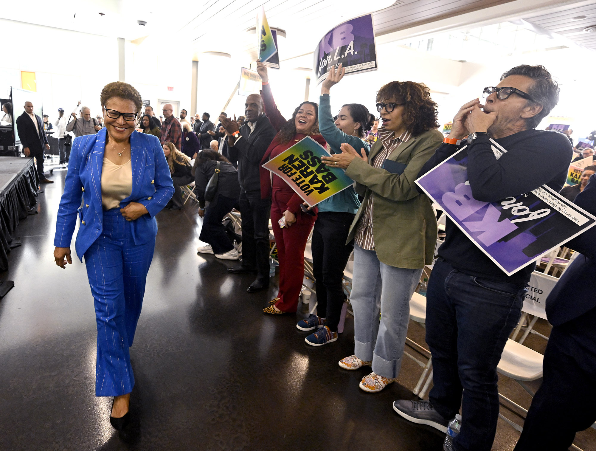 Los Angeles Mayor Karen Bass held a rally to announce...