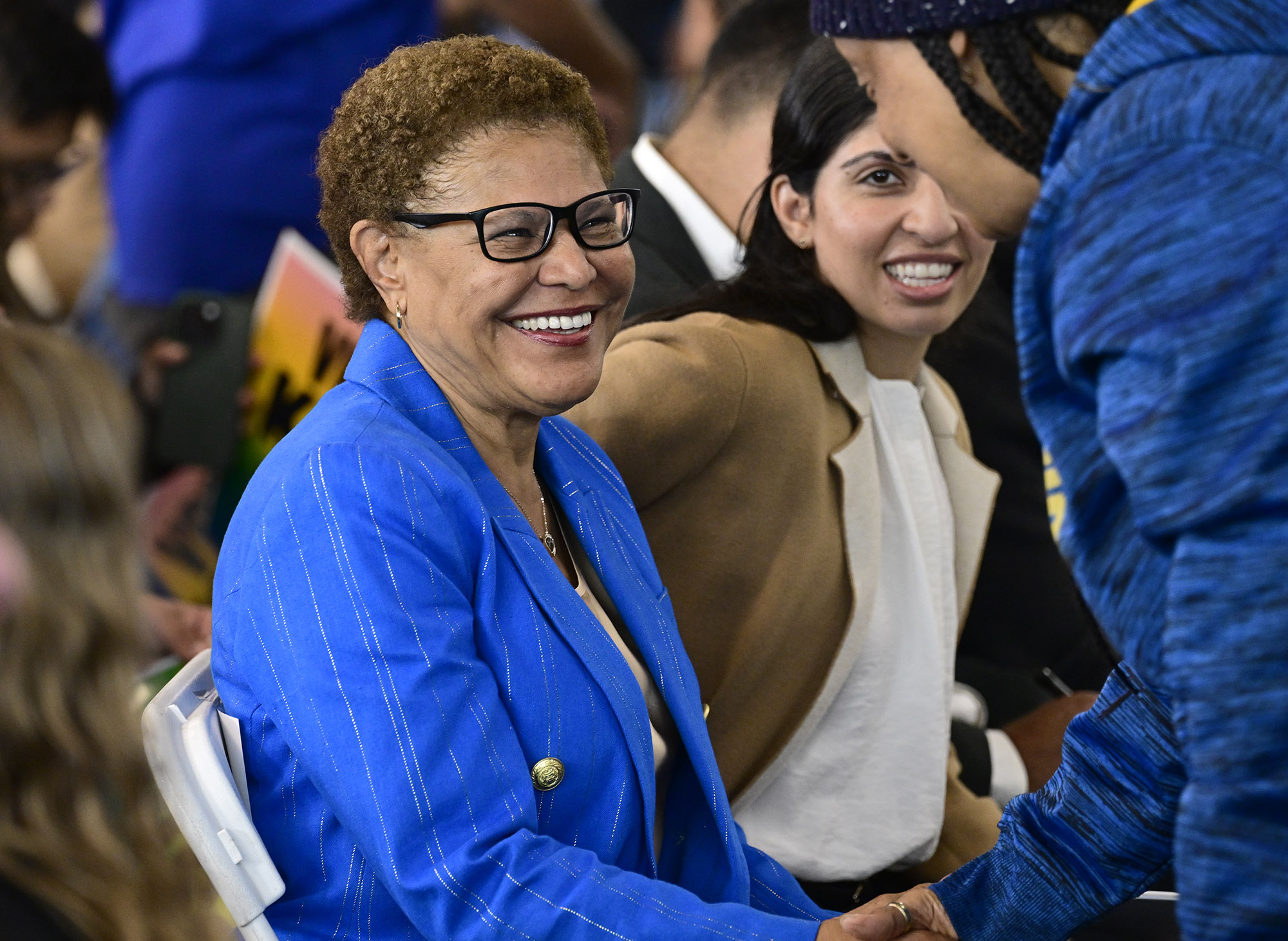 Los Angeles Mayor Karen Bass held a rally to announce...
