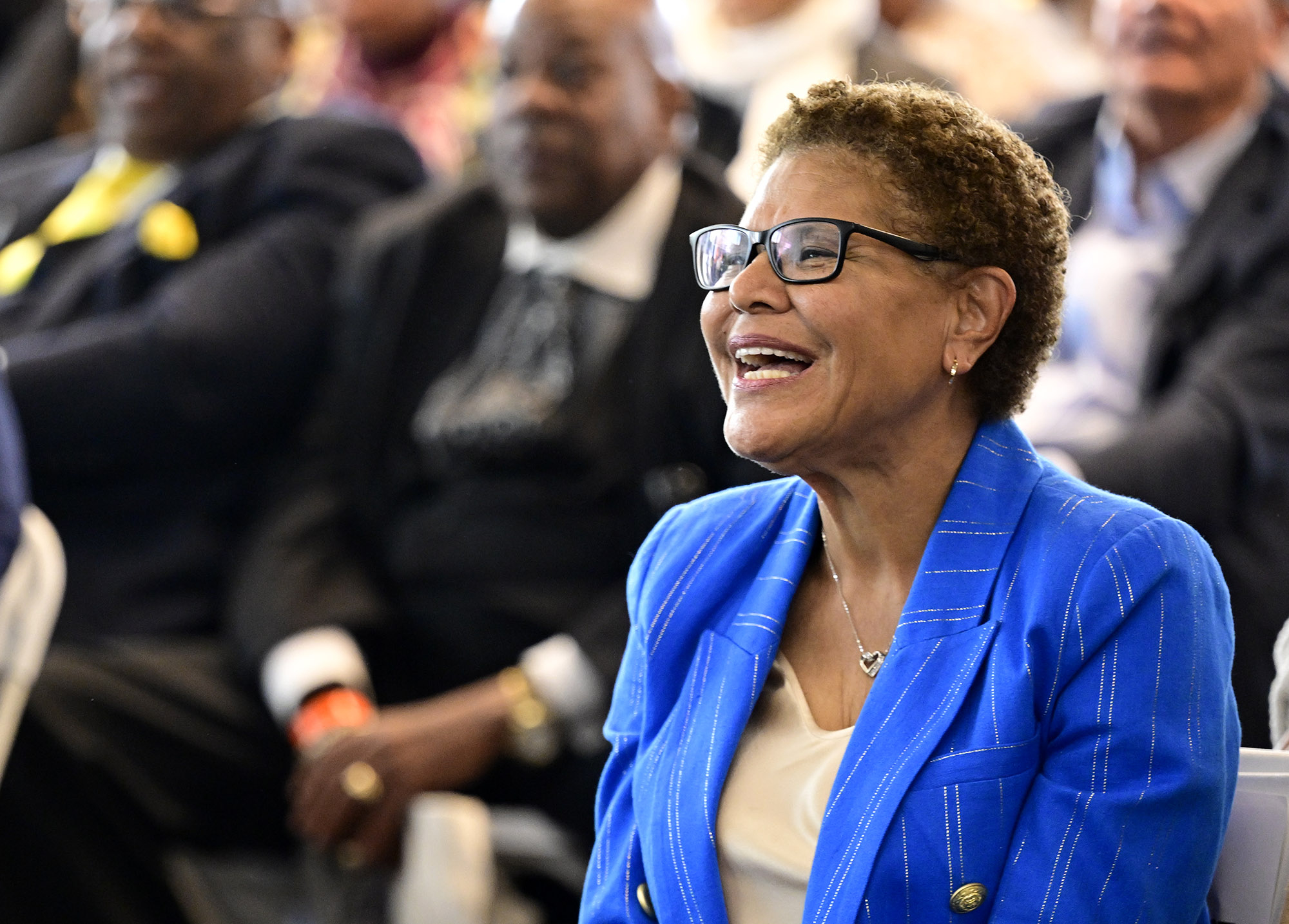 Los Angeles Mayor Karen Bass held a rally to announce...