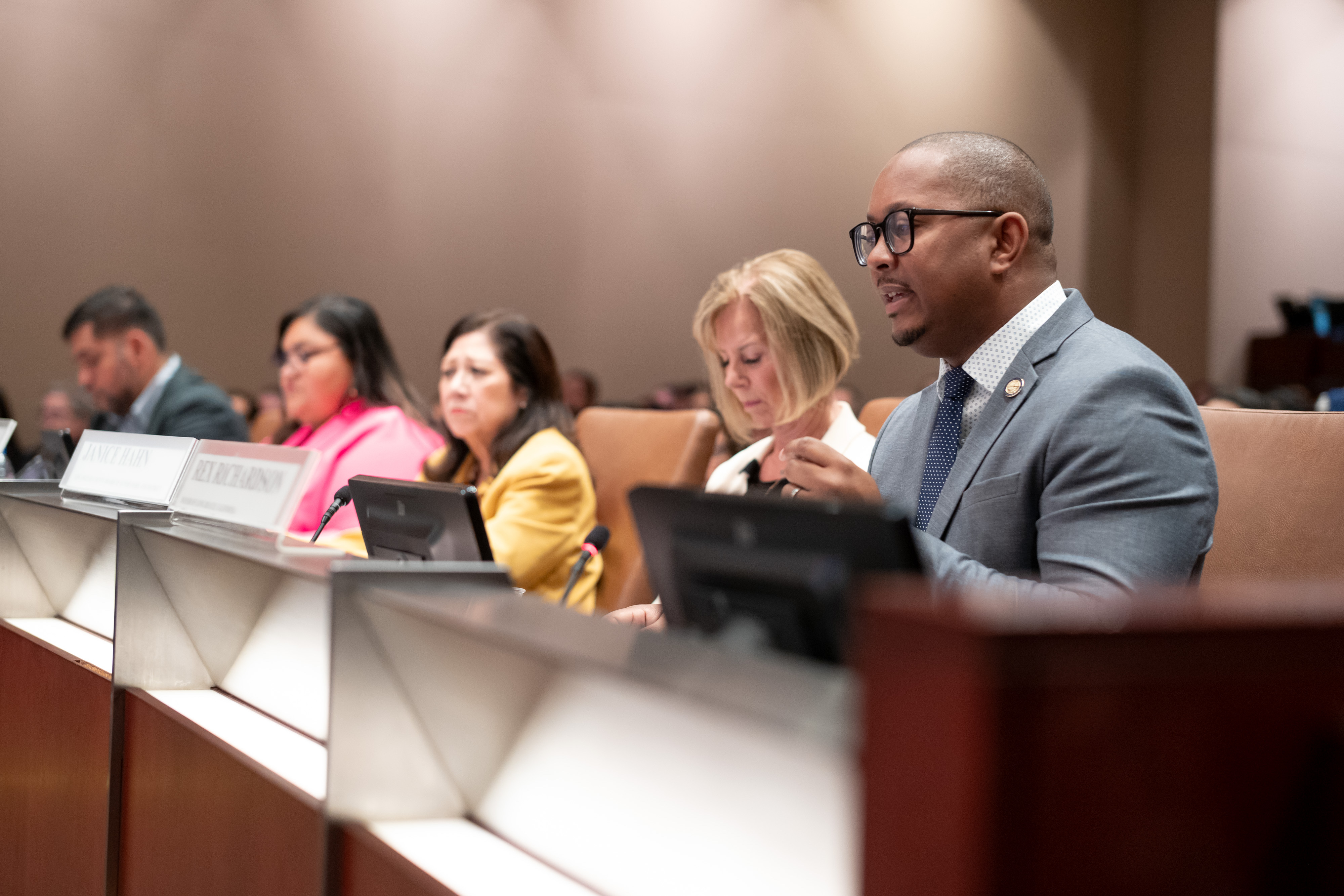 Rex Richardson, mayor of Long Beach, speaks at a hearing...