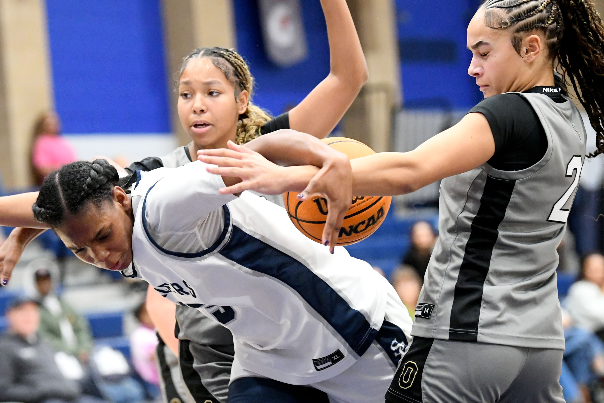 Sierra Canyonâs Payton Montgomery (15) is fouled by Myella Chapman...