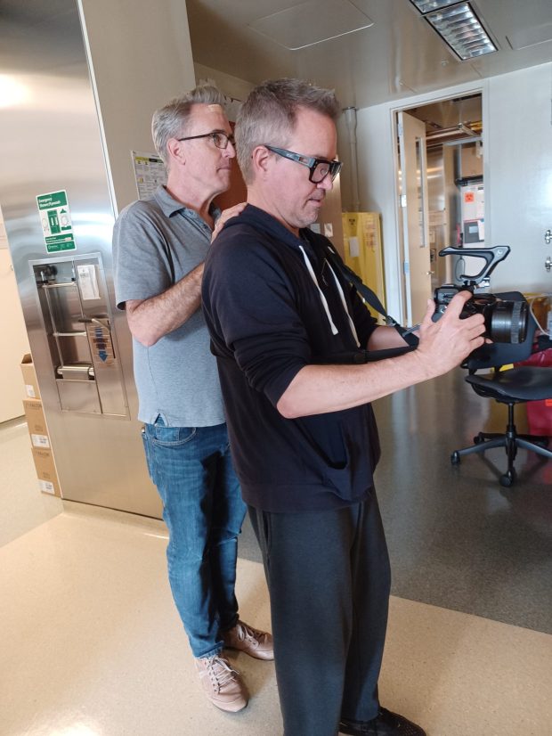 Ryan Neisz, director of "The Last Gift: Jim's Courage," works on the set with cinematographer Tyler Jordan. (Patricia Defechereux)