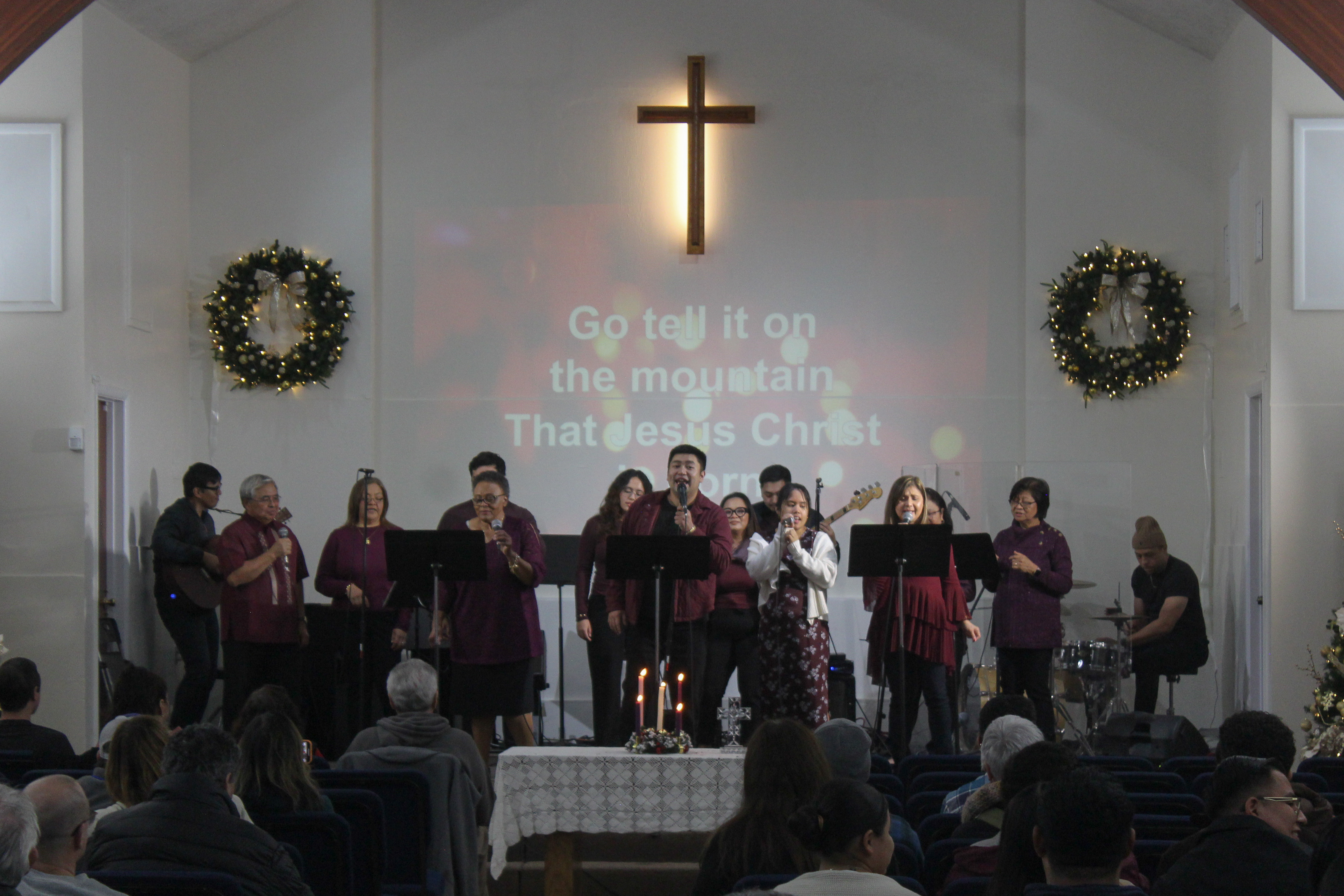 A live musical performance inside the Alliance Bible Church during...