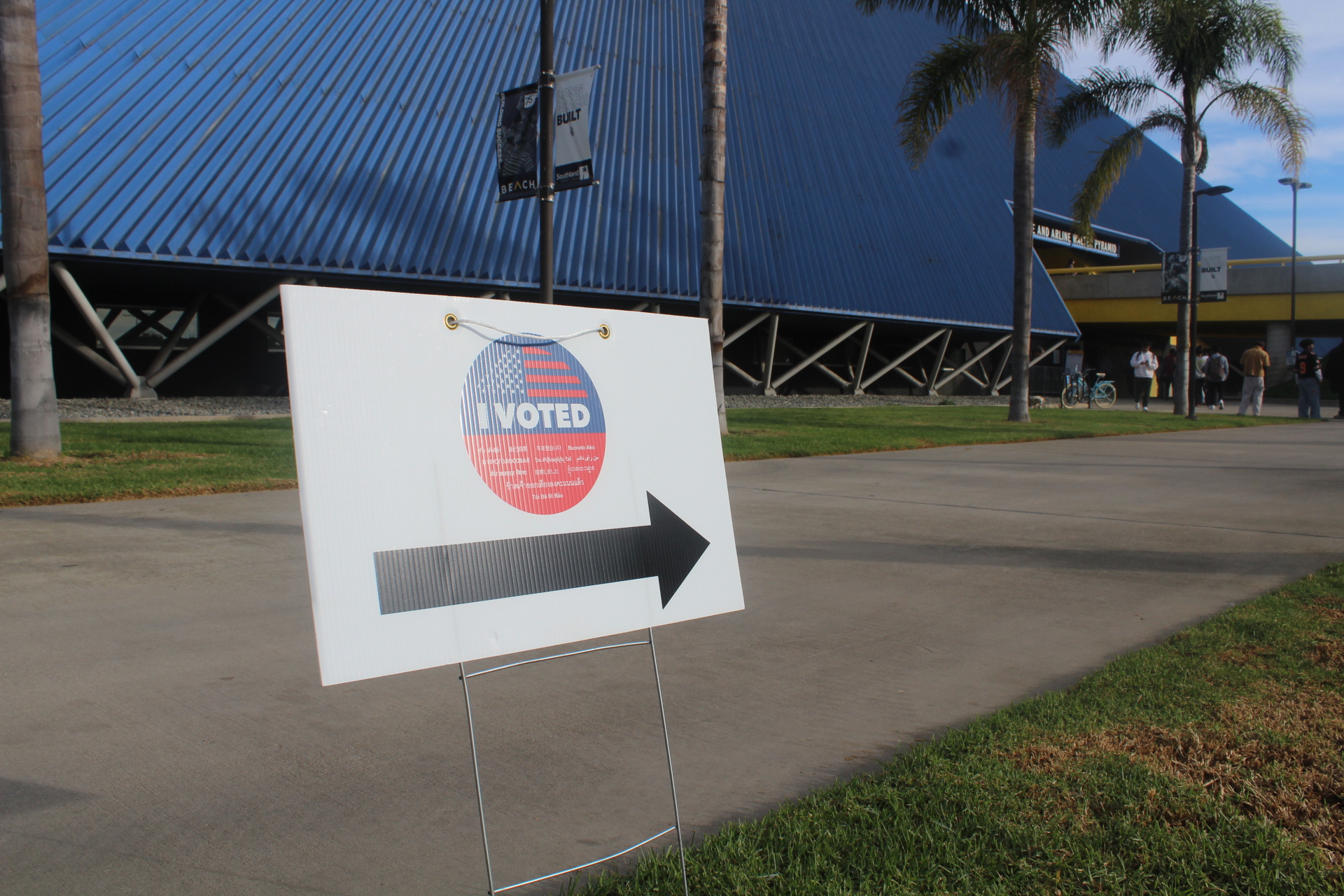 The voting center at the Walter Pyramid on the campus...