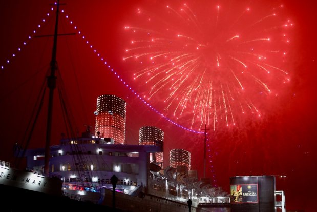 A fireworks show culminates the Queen Mary's New Year's Eve celebration early Wednesday, Jan. 1, 2025, in Long Beach. (Photo by Howard Freshman, Contributing Photographer)