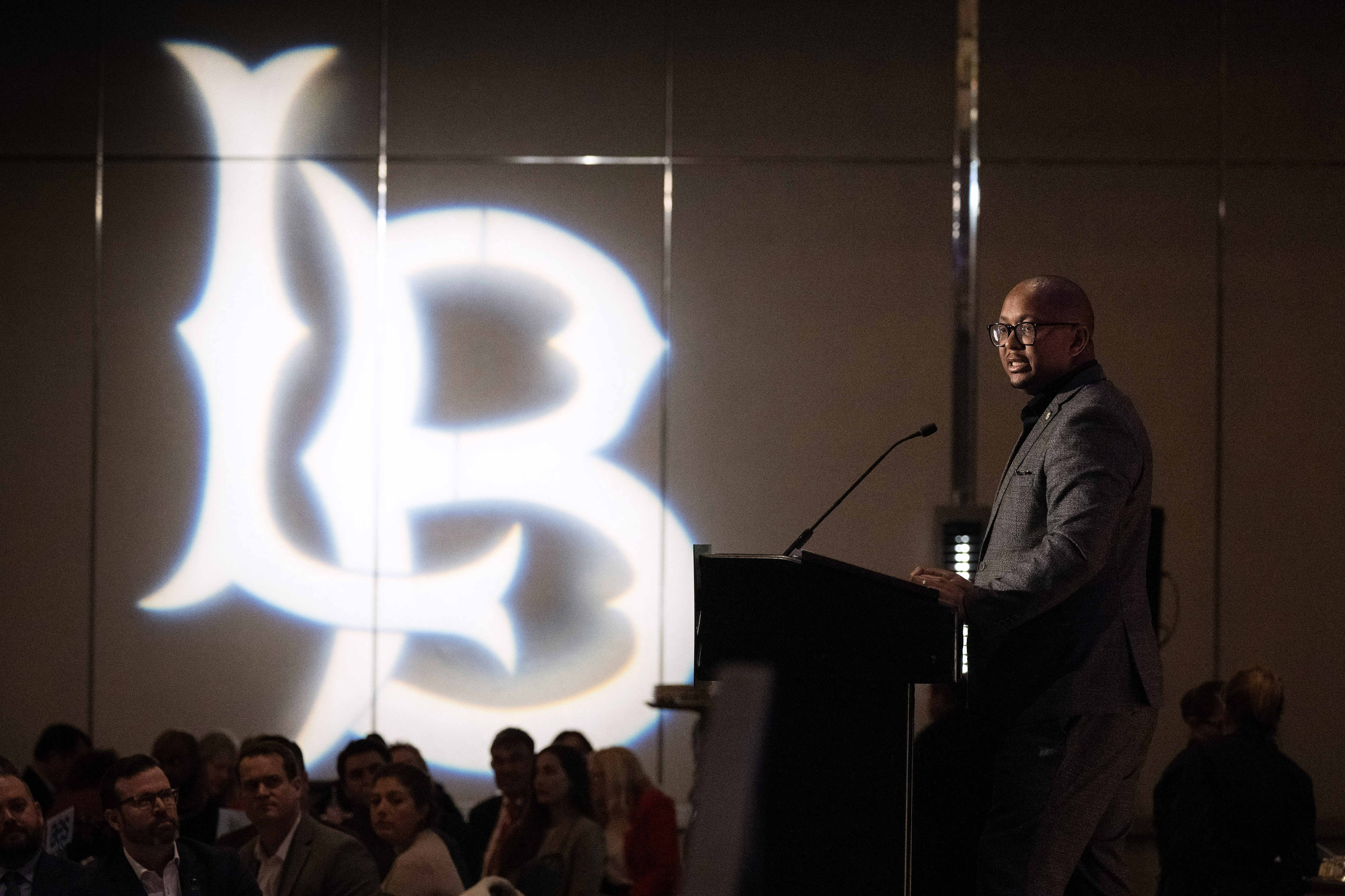 Mayor Rex Richardson speaks during the Long Beach Area Chamber...