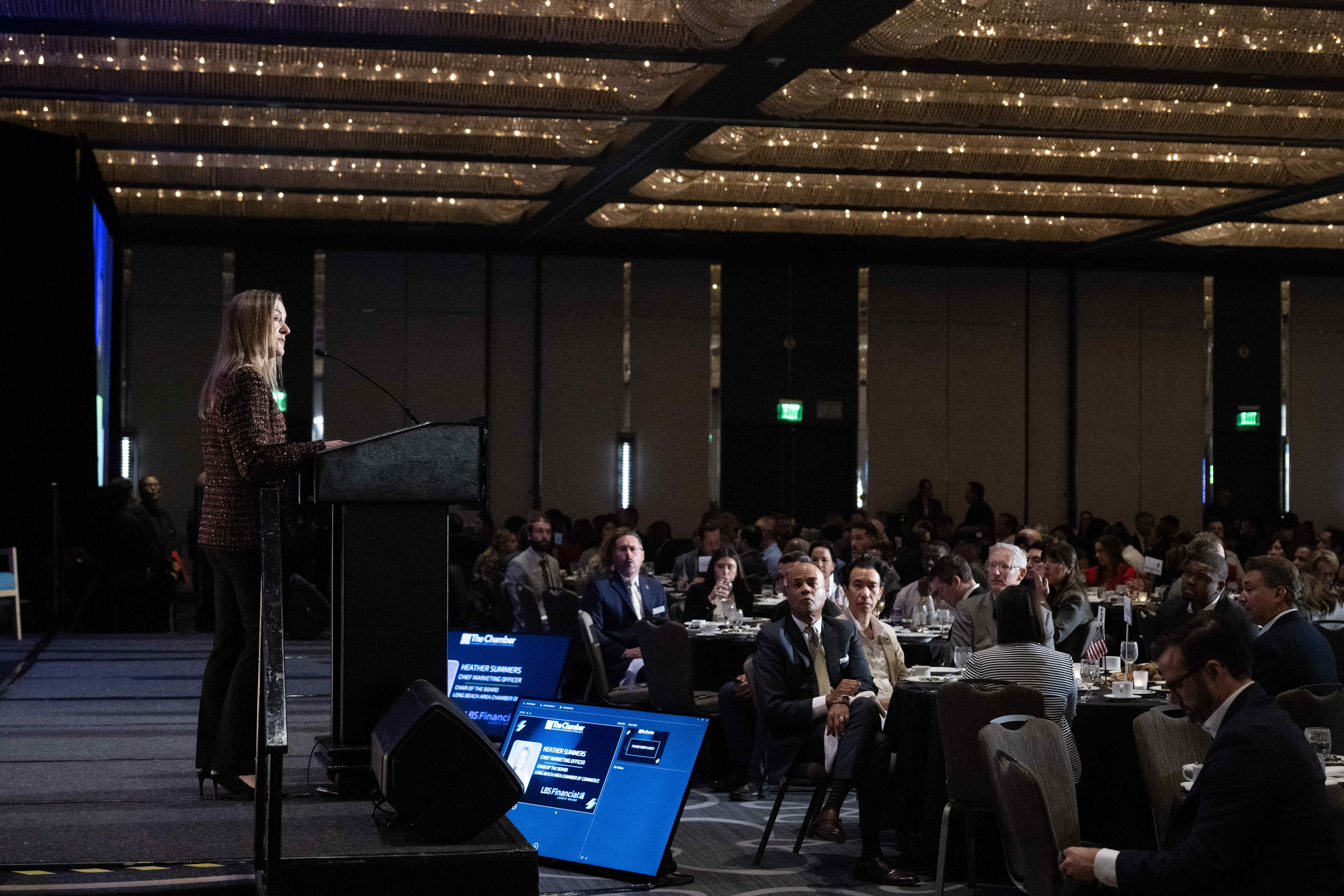 LBS Financial CMO Heather Summers speaks during the Long Beach...