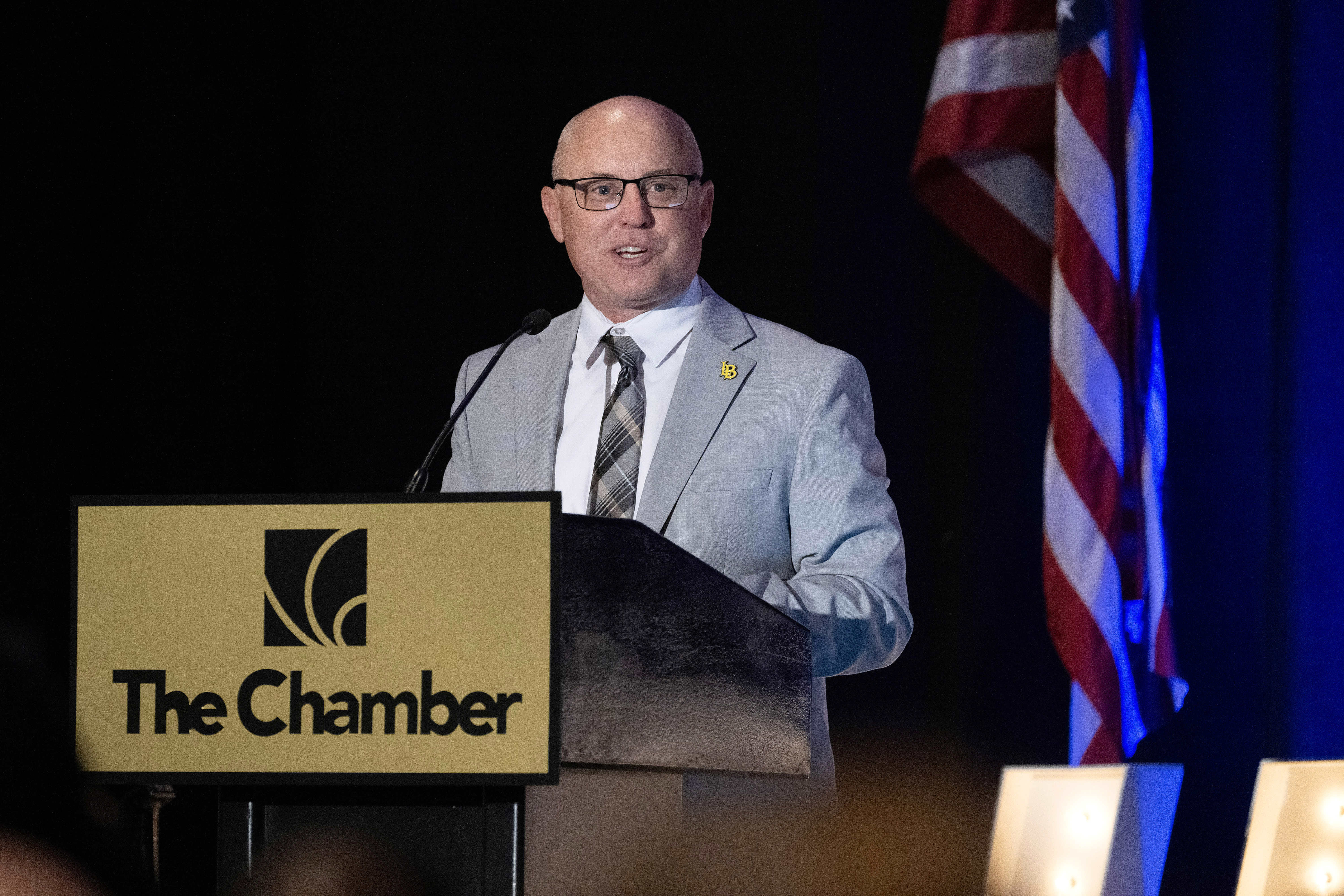 CSULB Executive Director of Athletics Bobby Smitheran speaks during the...