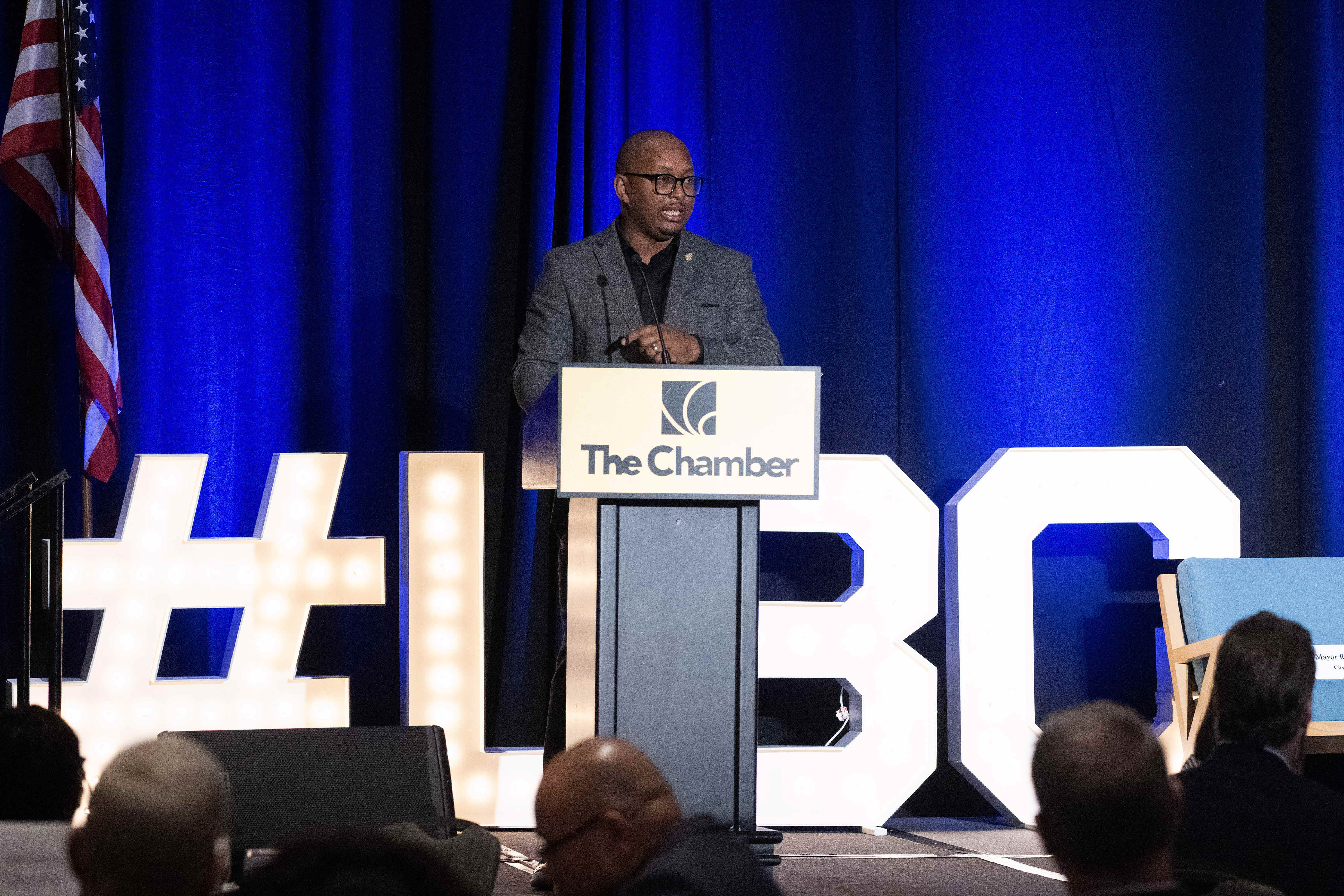 Mayor Rex Richardson speaks during the Long Beach Area Chamber...