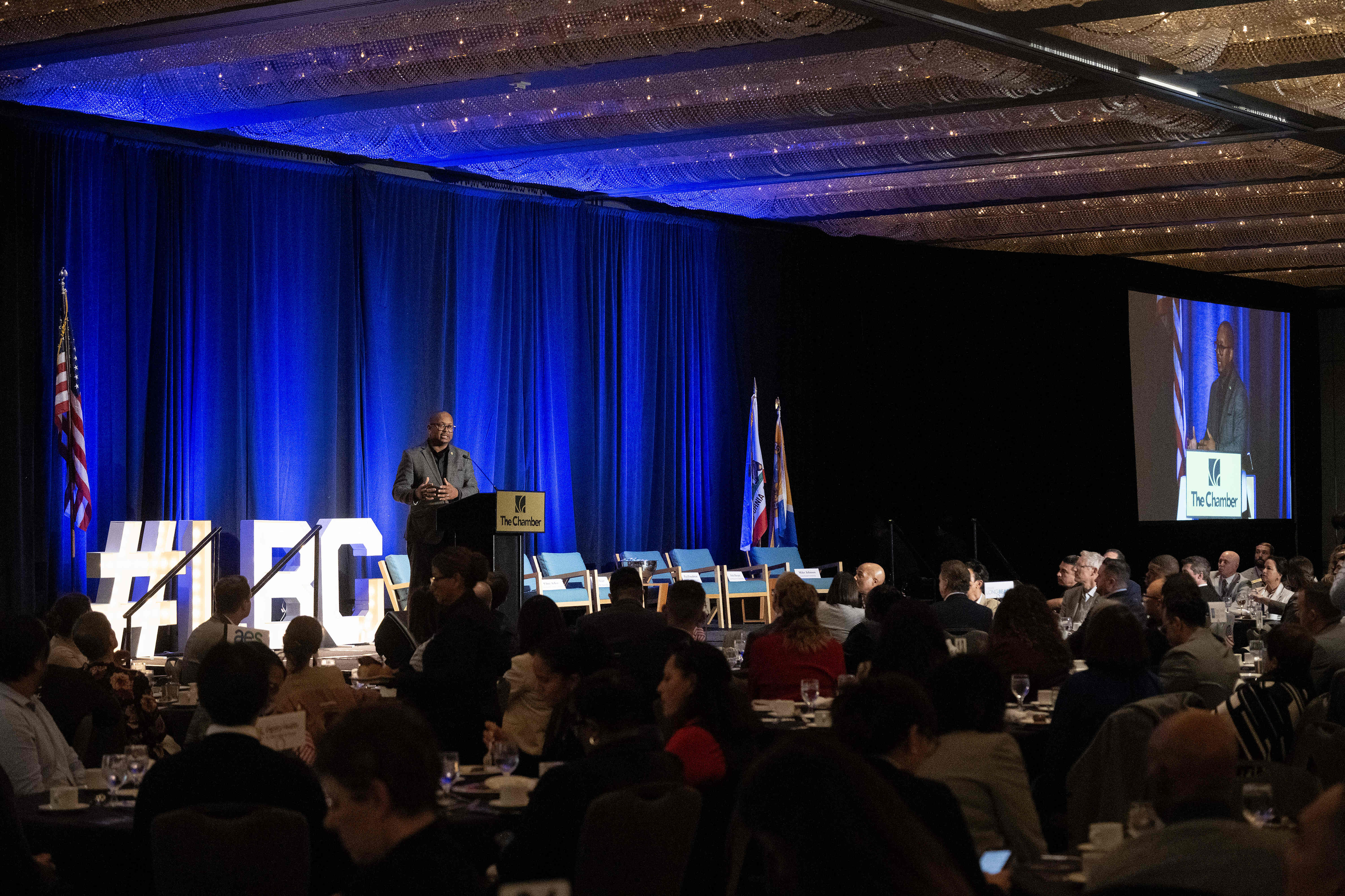 Mayor Rex Richardson speaks during the Long Beach Area Chamber...