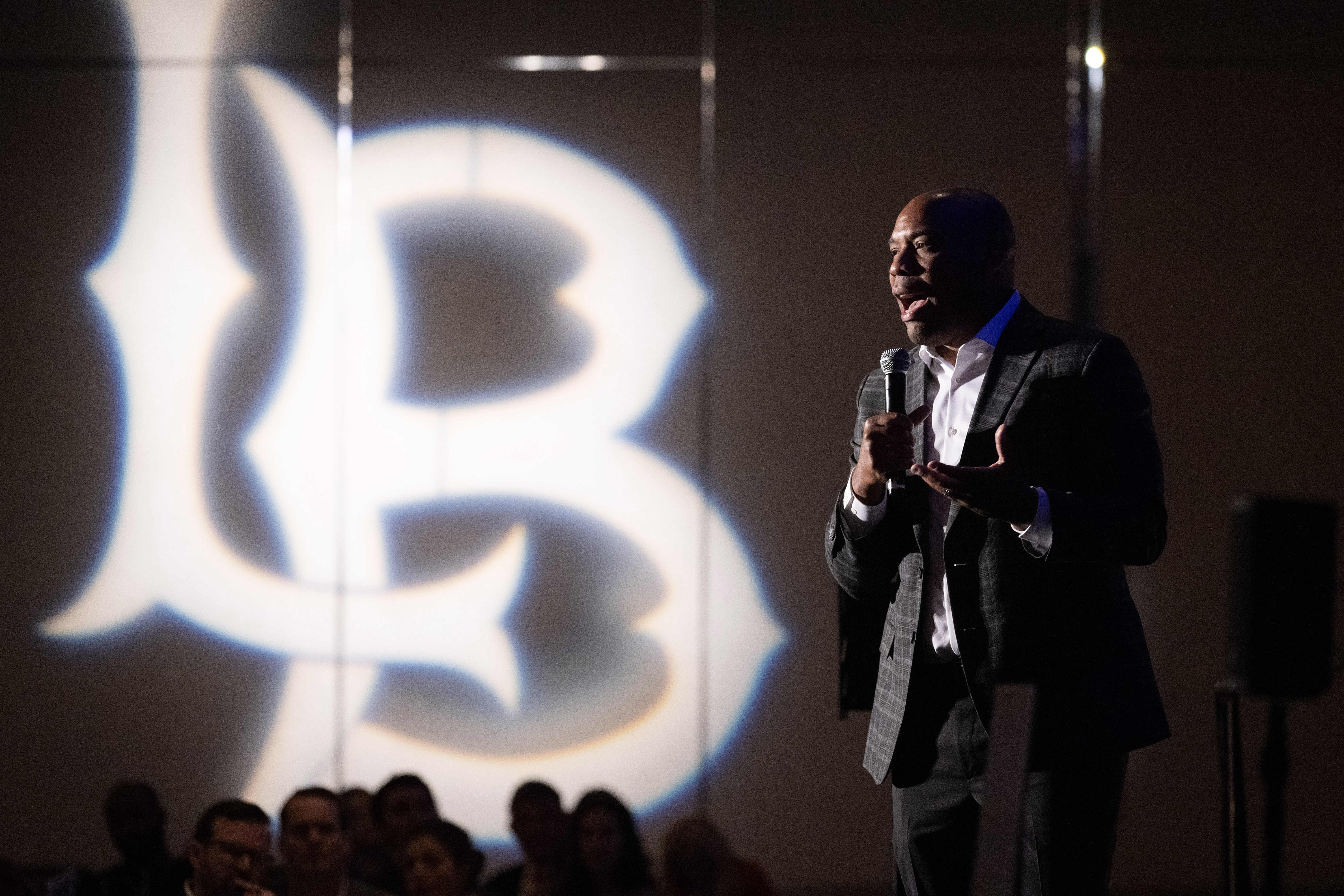 CSULB Menâs Basketball Head Coach Chris Acker participates in a...