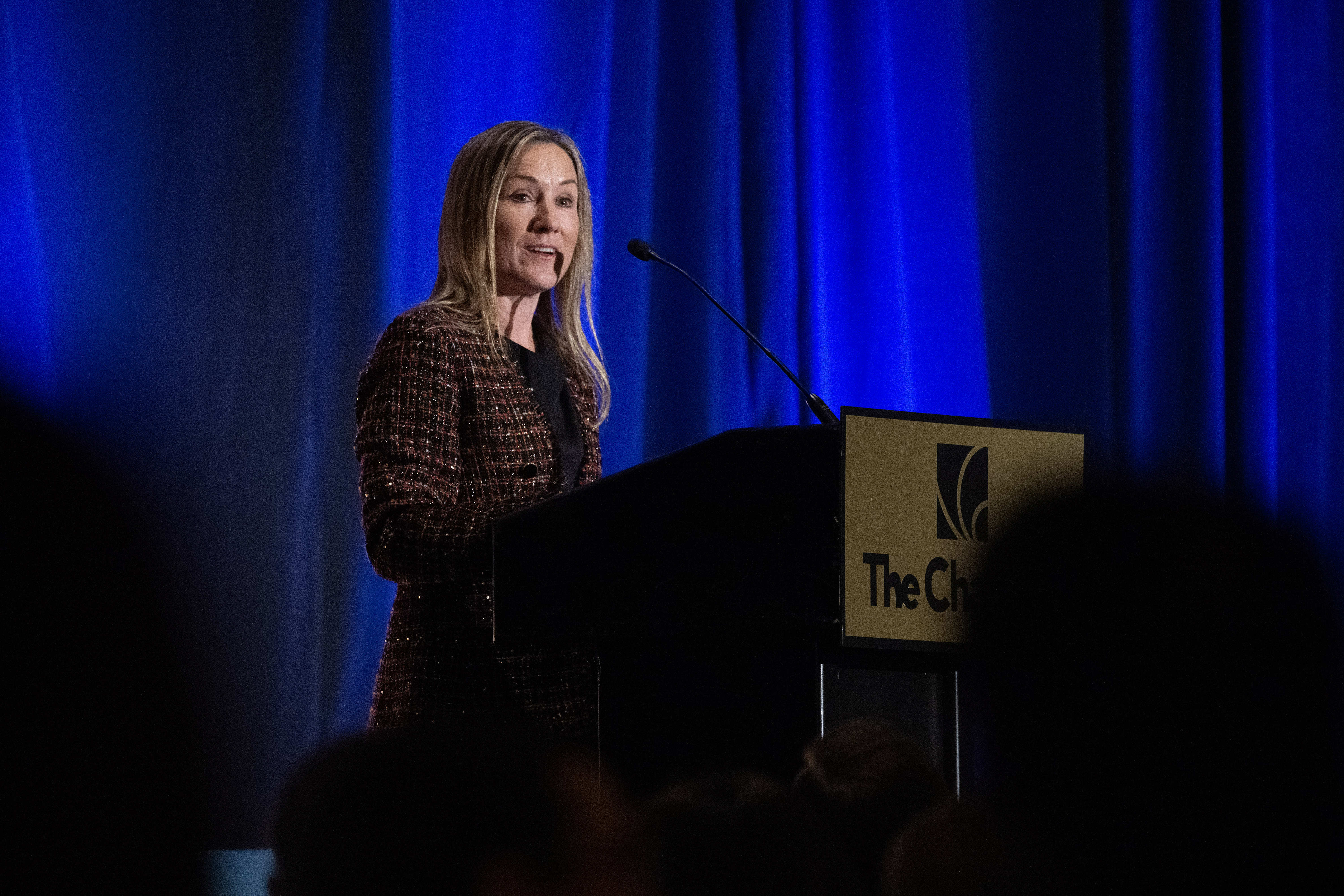 LBS Financial CMO Heather Summers speaks during the Long Beach...