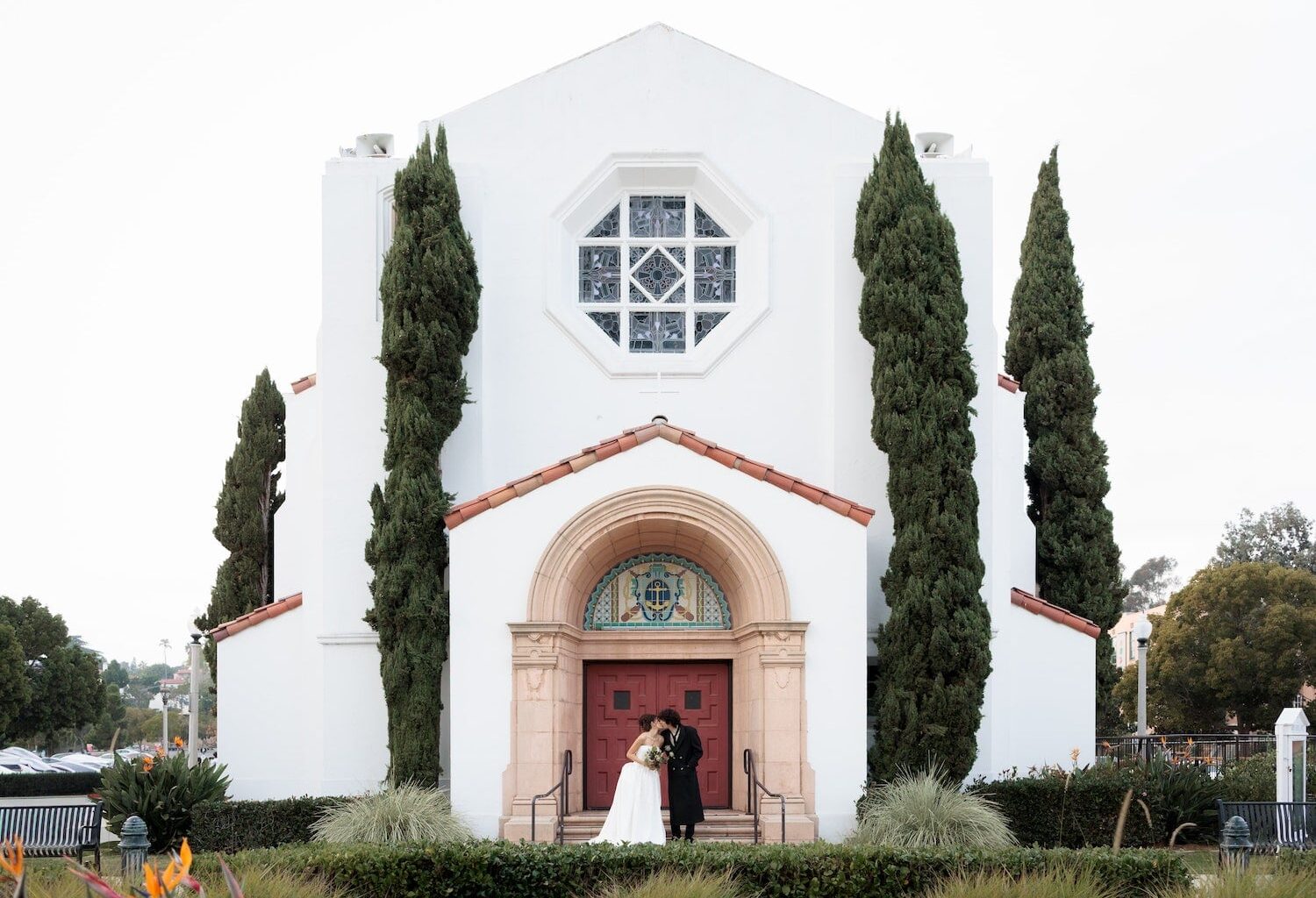 Exterior of Liberty Station's North Chapel reopened as an event space by Snake Oil Venue Company in Point Loma, San Diego