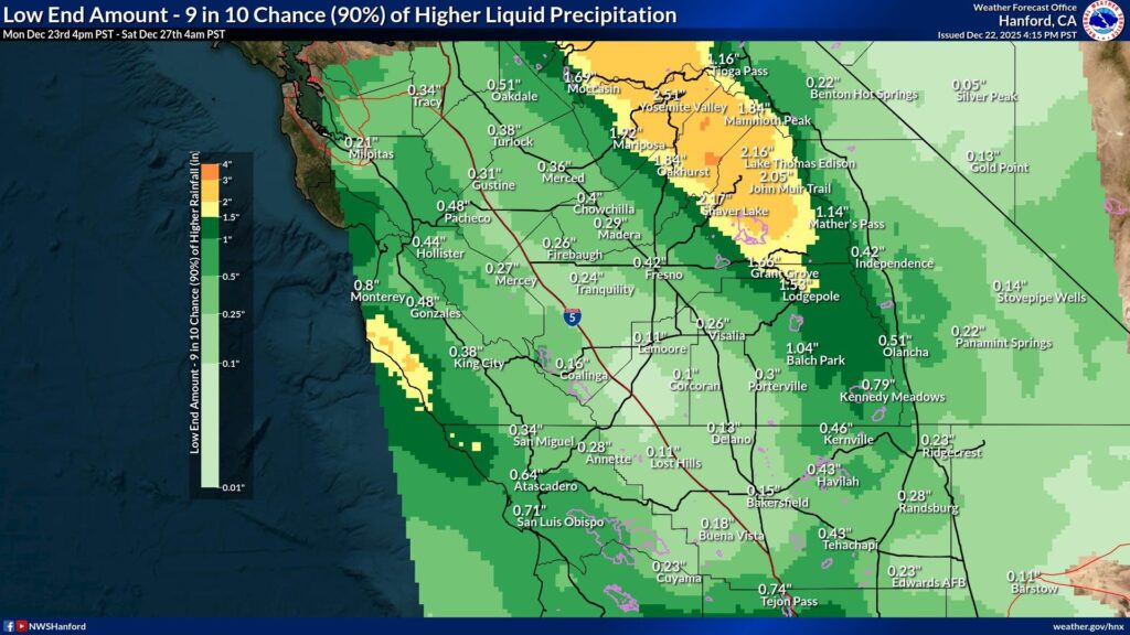 Image of NWS Hanford Low-Range Rain Prediction Graphic