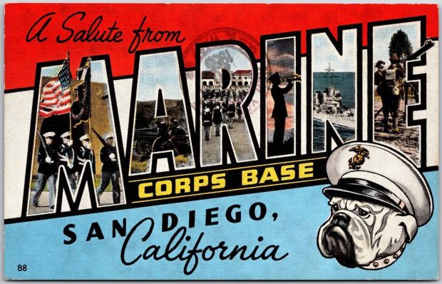 A 1960s-era postcard from Marine Corps Recruit Depot San Diego. (Ocean Beach Historical Society)