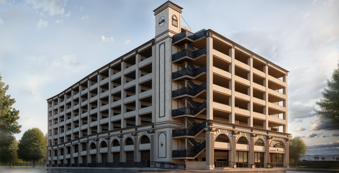 a parking garage with 8 level