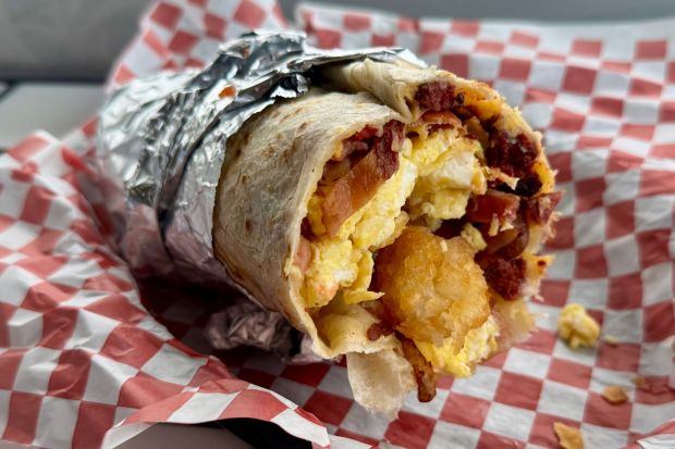 Breakfast burrito at Angel's Tijuana Tacos in Anaheim. (Photo by Brock Keeling, Orange County Register/SCNG)