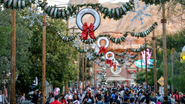 Route 66 in Cars Land is decked out for the holidays at Disney California Adventure in Anaheim. (Photo by Jeff Gritchen, Orange County Register/SCNG)