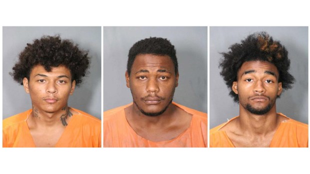 Three men are facing special-circumstances murder charges after authorities allege they killed a tourist during a robbery at Fashion Island. Booking mugs, from left: Malachi Darnell, Leroy McCrary and Jaden Cunningham. (Courtesy of OCDA's office)