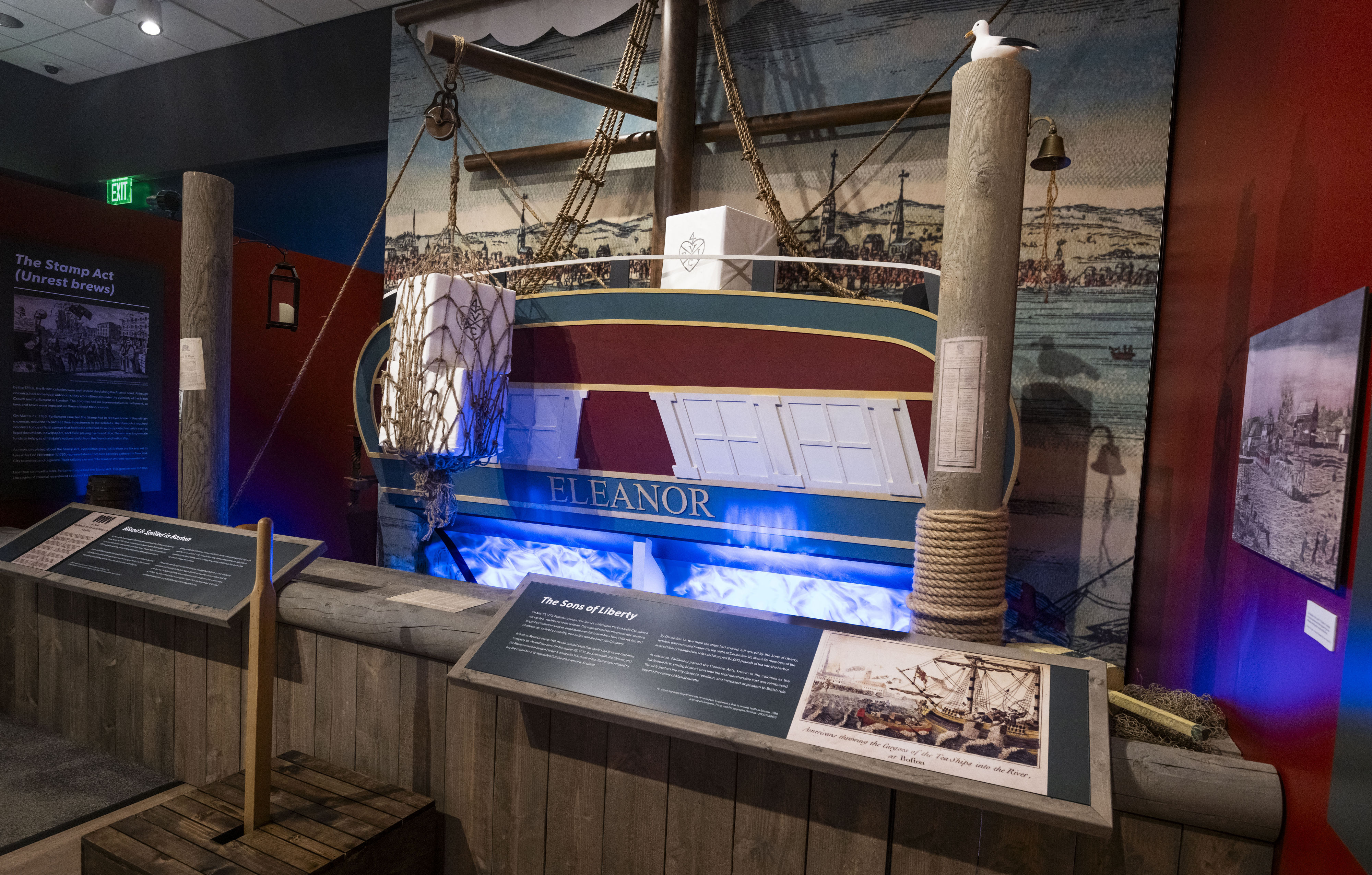 An interactive exhibit that lets visitors drop crates of tea...