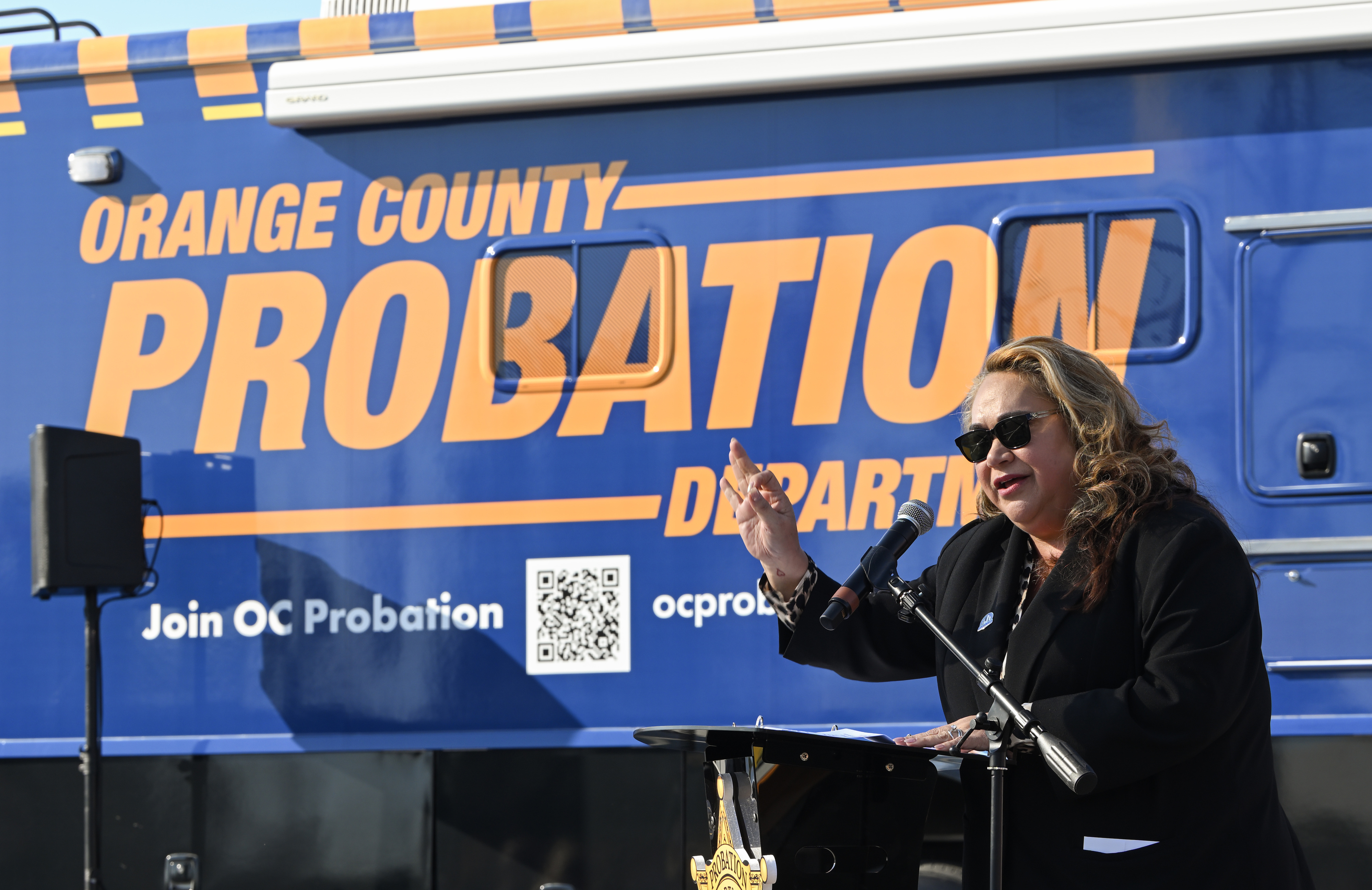 Santa Ana Mayor Valerie Amezcua speaks at an event as...