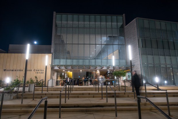 Patrons arrive at the Rose Center Theater in Westminster for a performance of "Robin Hood and the White Arrow," one of the last performances before the theater closes, on Friday, December 5, 2025. (Photo by Jeff Antenore, Contributing Photographer)