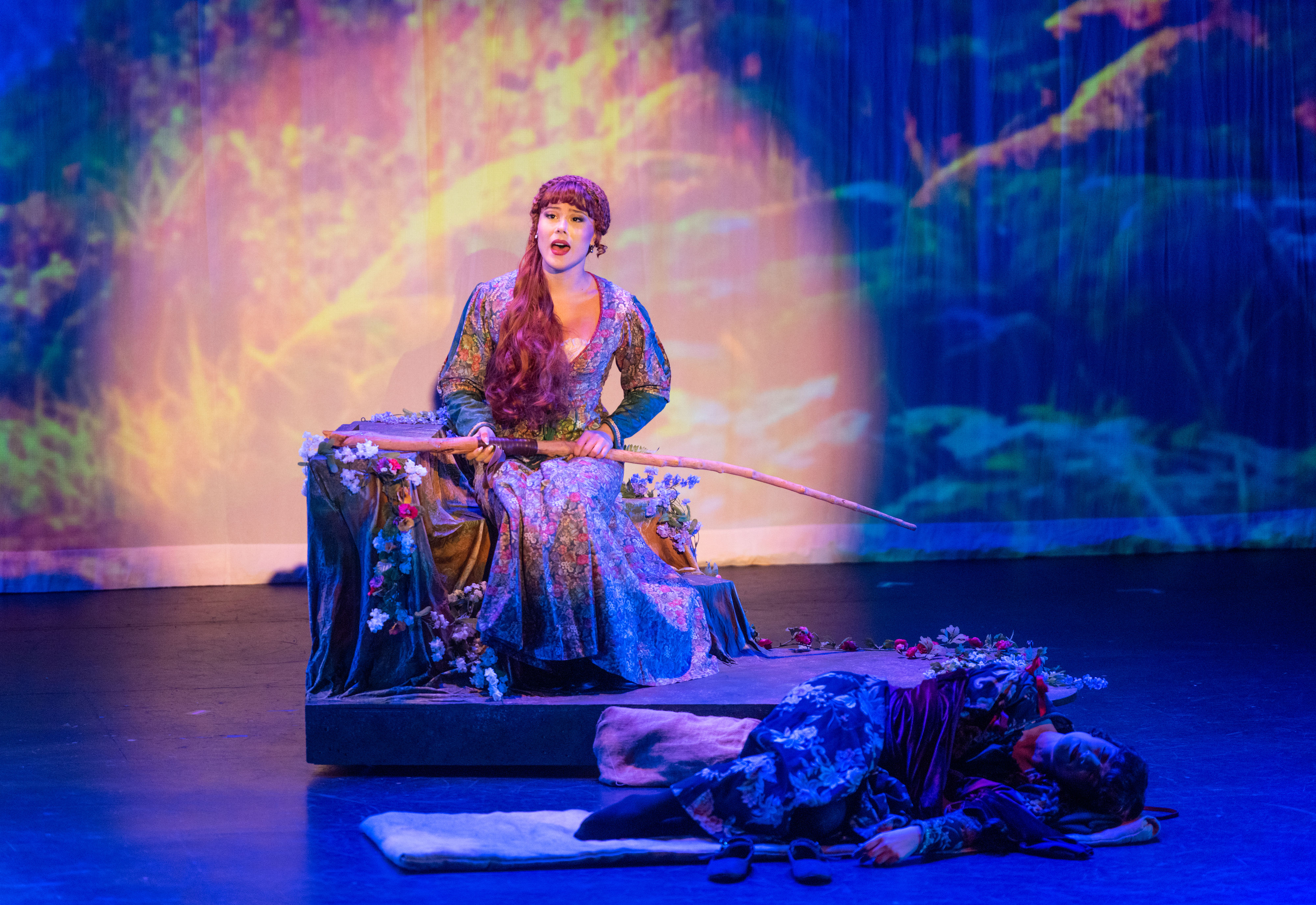 Catherine Dosier, who plays Marian, sings on stage during a...