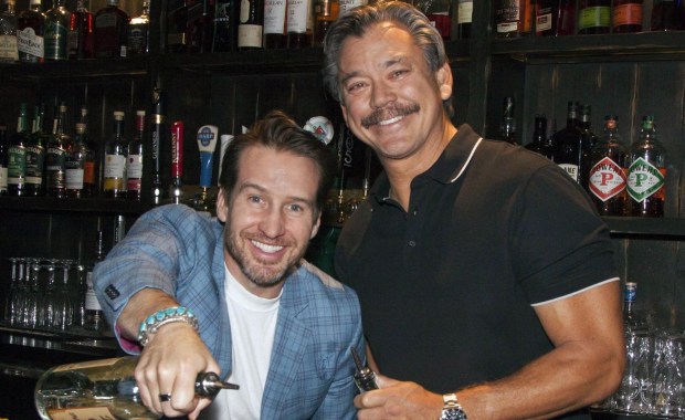 Nathan Holthouser, left, and Ed Hanley are seen at Muldoon's Irish Pub during the Movember fundraising event on Nov. 20, 2025, in Newport Beach. (Photo courtesy of Ann Chatillon)