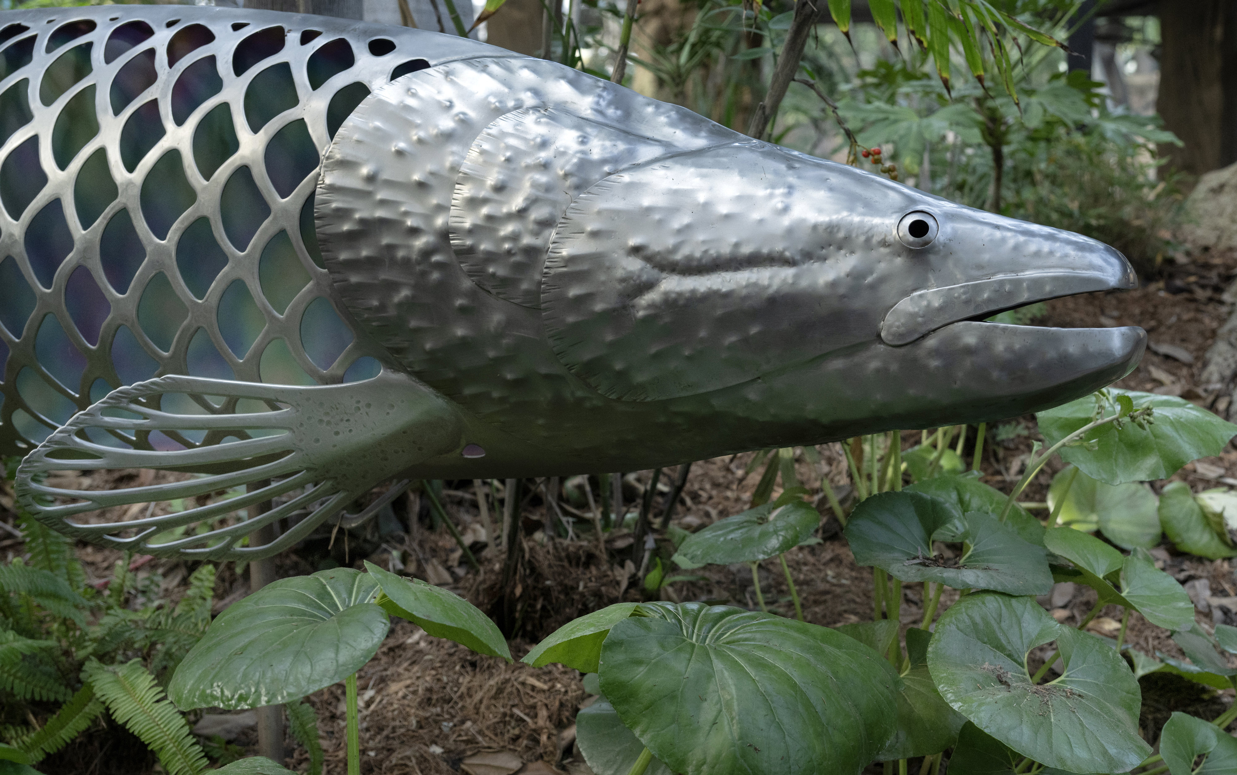 Metal sculptures decorate the Santa Ana Zoo’s new River’s Edge...
