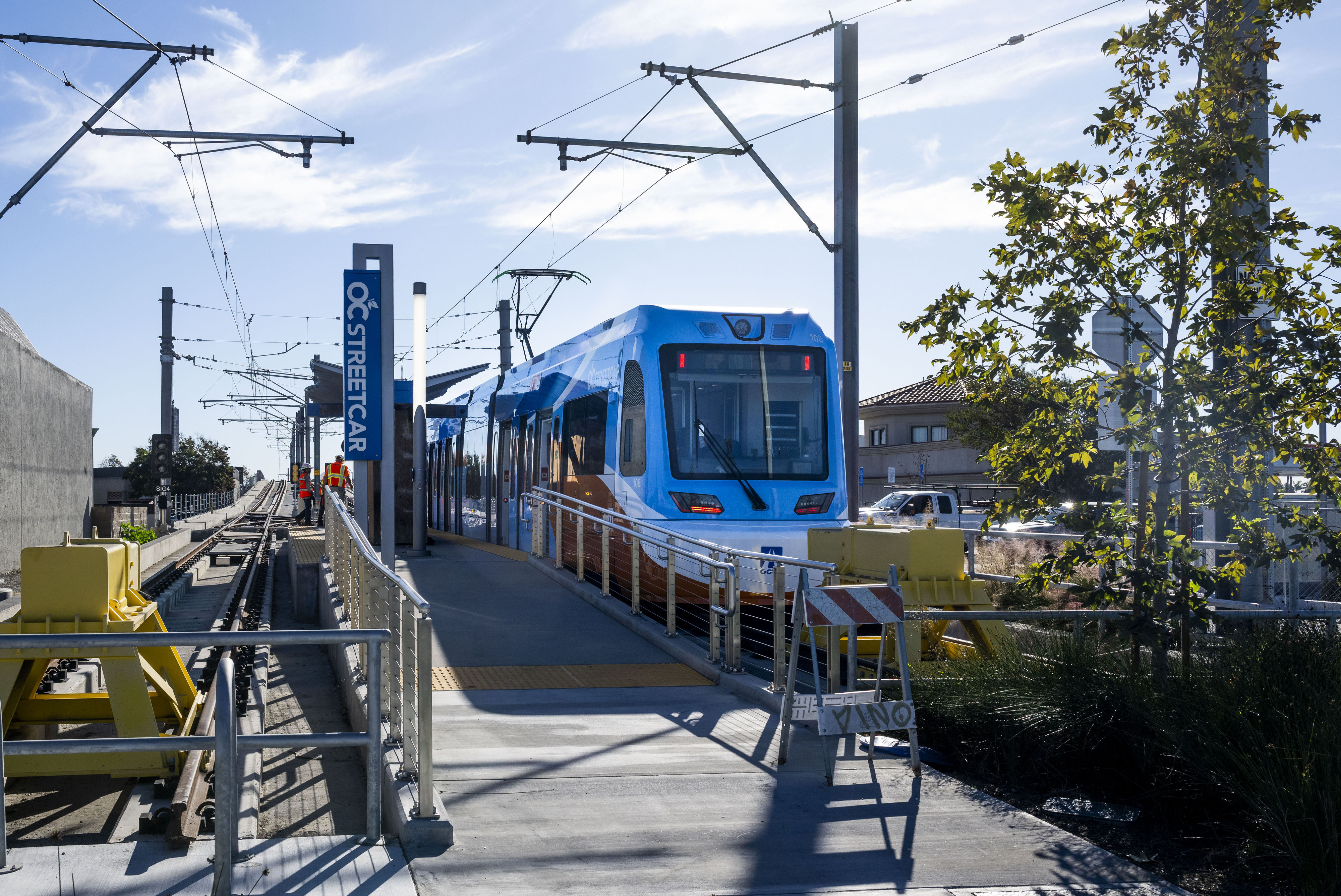 An OC Streetcar train stops at Harbor Blvd. in Garden...