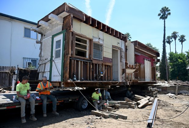 The fourth part of a Los Feliz home is being prepared on Wednesday, Aug. 6, 2025 to move to Altadena as part of a home relocation that started on Monday night. The home was saved from demolition to be relocated at a burned out vacant lot from Eaton fire. The home belongs to Gwen Sukeena and mechanical engineer Jacques Laramee. The fourth section of the home will be moved to Poppyfields Drive Thursday morning. (Photo by Dean Musgrove, Los Angeles Daily News/SCNG)