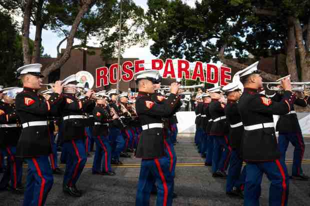 United States Marine Corps West Coast Composite Band performs during the 135th Rose Parade in Pasadena on Monday, Jan. 1, 2024. (Photo by Sarah Reingewirtz, Los Angeles Daily News/SCNG)