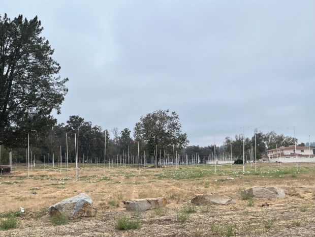 Story poles are up for the proposed Silvergate Rancho Santa Fe retirement community. (Karen Billing)