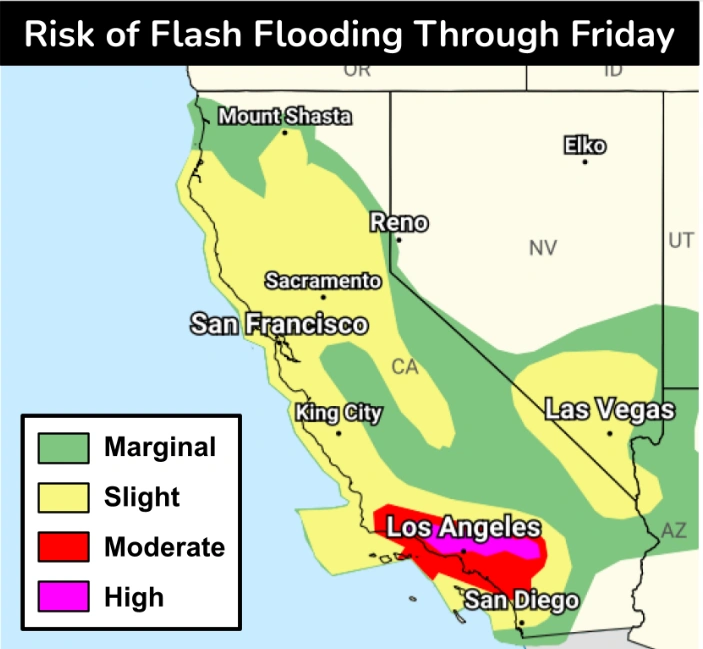 Risk of Flash Floods through December 26, 2025 for California