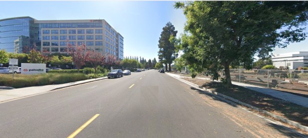 Palo Alto Networks headquarters complex at 3000 Tannery Way in Santa Clara (left side of image) and a property bought by the tech company (right side of image), seen in August 2024.(Google Street View)