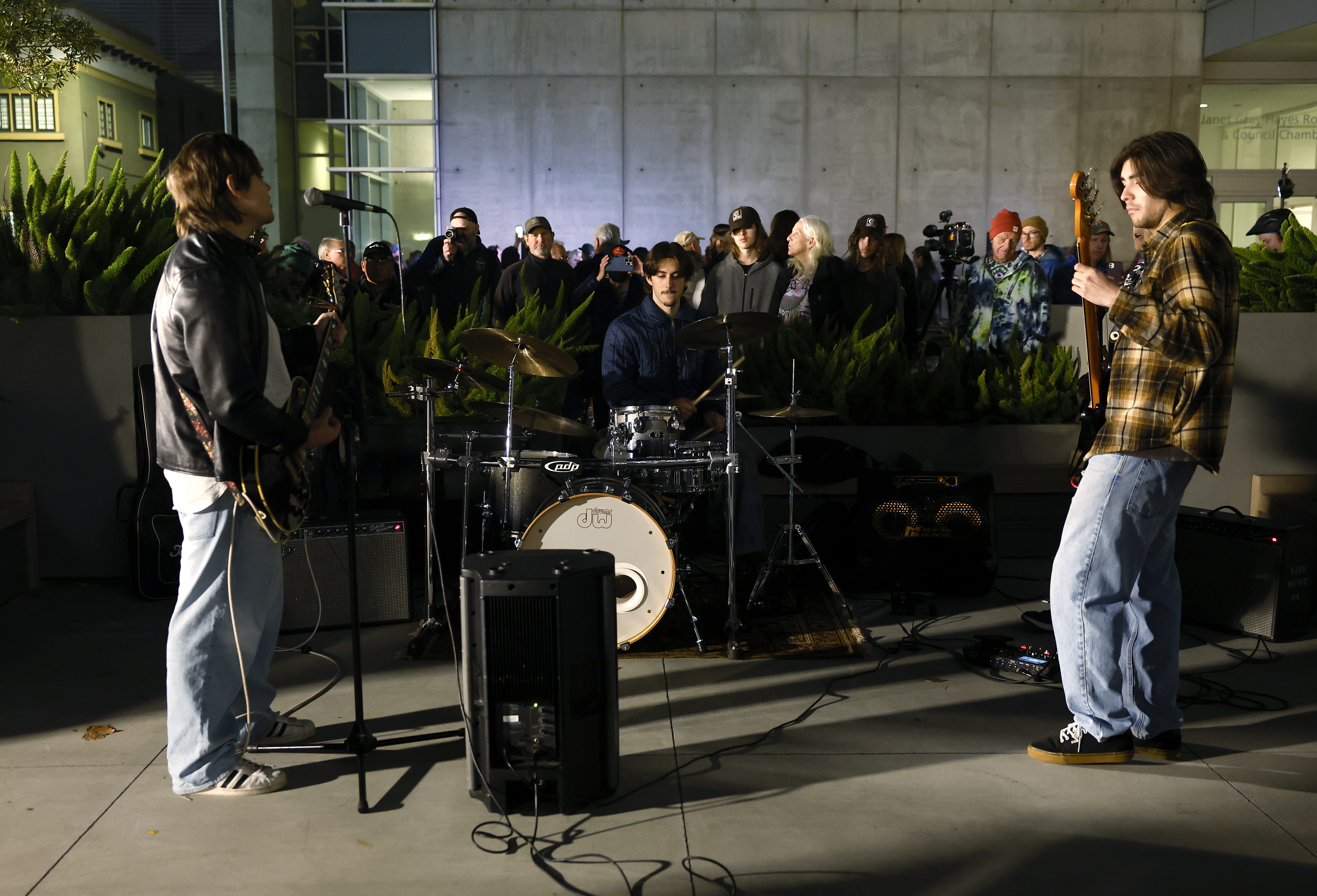 The Spartan Jam Band plays after a plaque unveiling at...