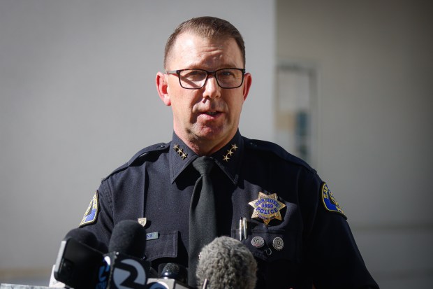San Jose Assistant Chief of Police Brian Shab speaks during a press conference about at fatal officer-involved shooting that happened in San Jose Monday evening at the Santa Clara County Sheriff's Office in San Jose, Calif., on Tuesday, Oct. 28, 2025. (Shae Hammond/Bay Area News Group)