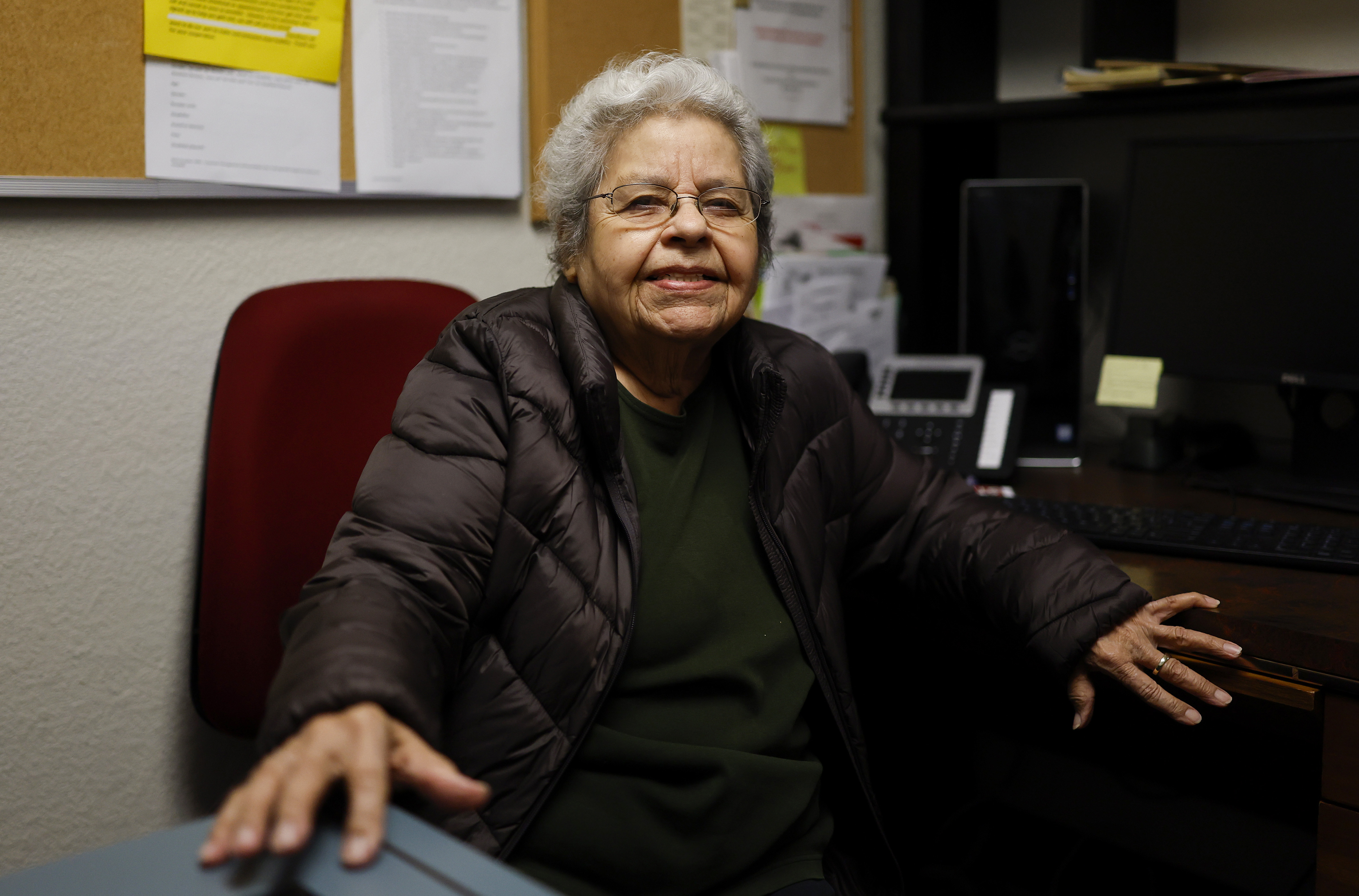 Lidia Donez poses for a photograph in their office in...