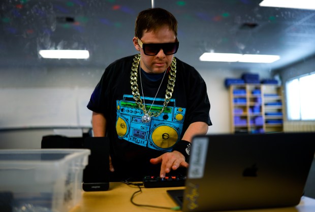 Student Abraham Leza leads the music class where he DJ's the student run class at the Independence Network in Santa Clara, Calif., on Friday, Oct. 10, 2025.(Nhat V. Meyer/Bay Area News Group)