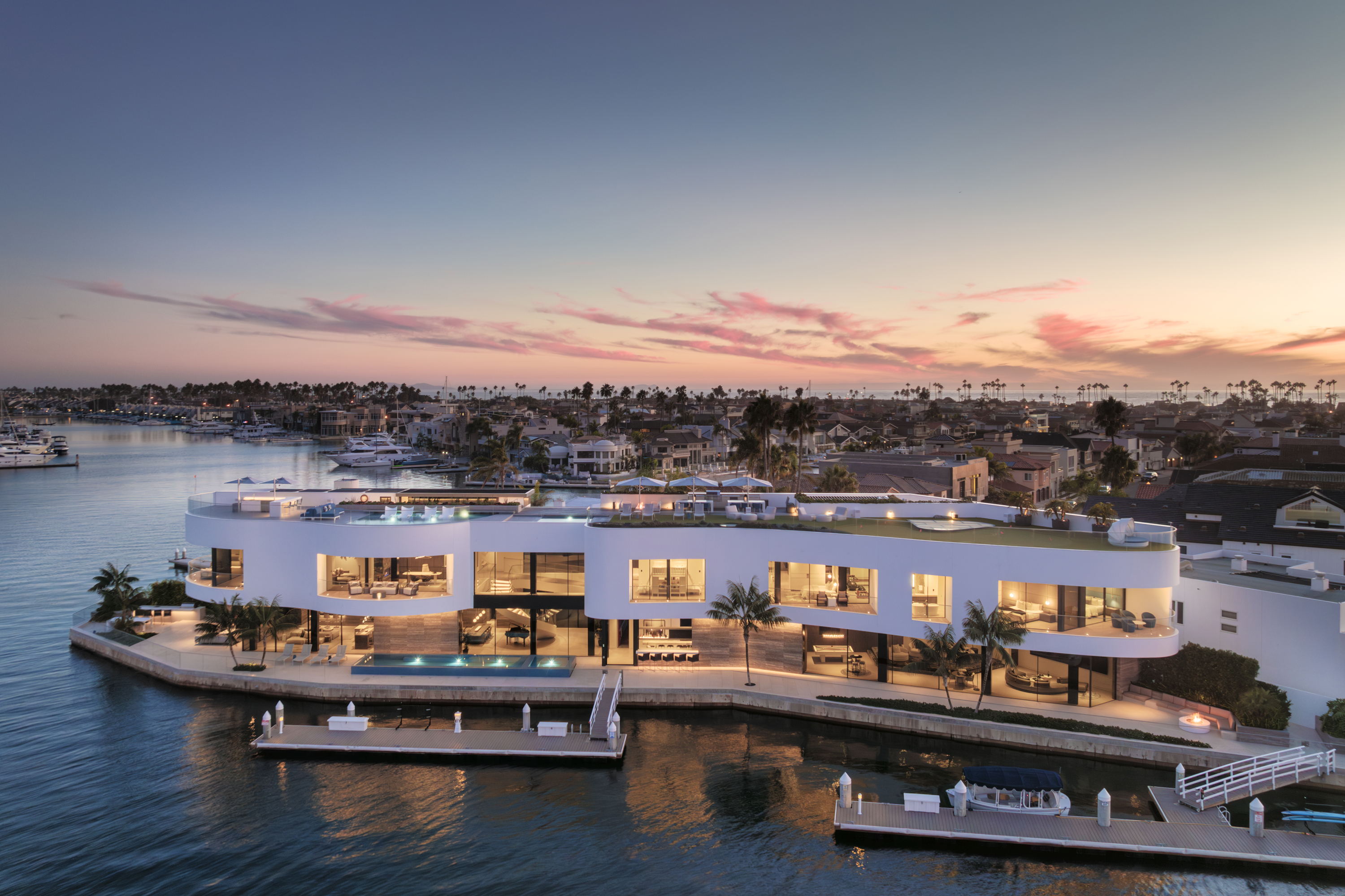 Aerial view of 3 The Point in Coronado at night....