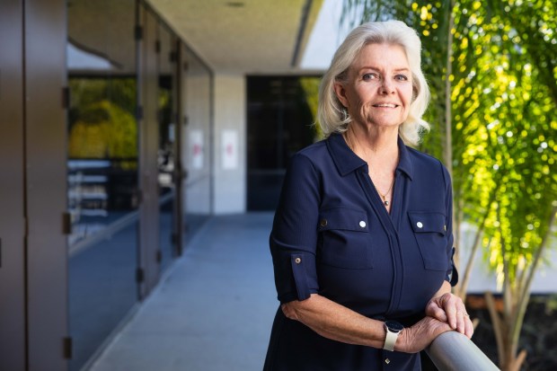 Ute Pelzer outside of Optima Office where she is a fractional Chief Financial Officer, San Diego, Thursday, Dec. 11, 2025. (Zoë Meyers / For The San Diego Union-Tribune)