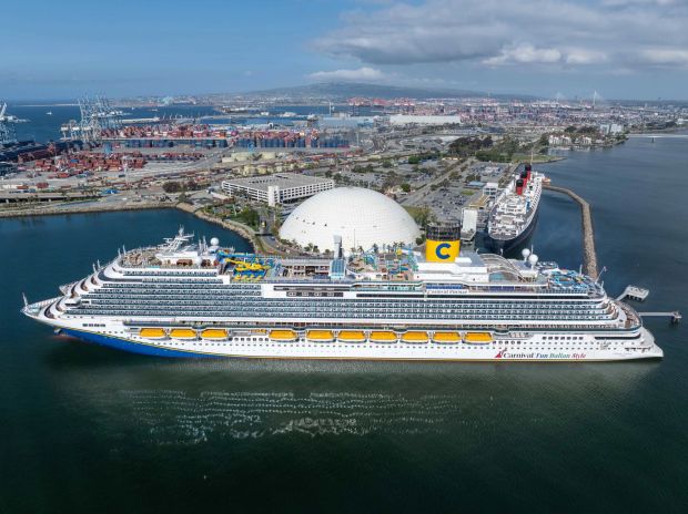 The Carnival Firenze, docked here in Long Beach, is one of the three ships that will be in San Diego for the Big Bay Boom. (Carnival Cruise Line)
