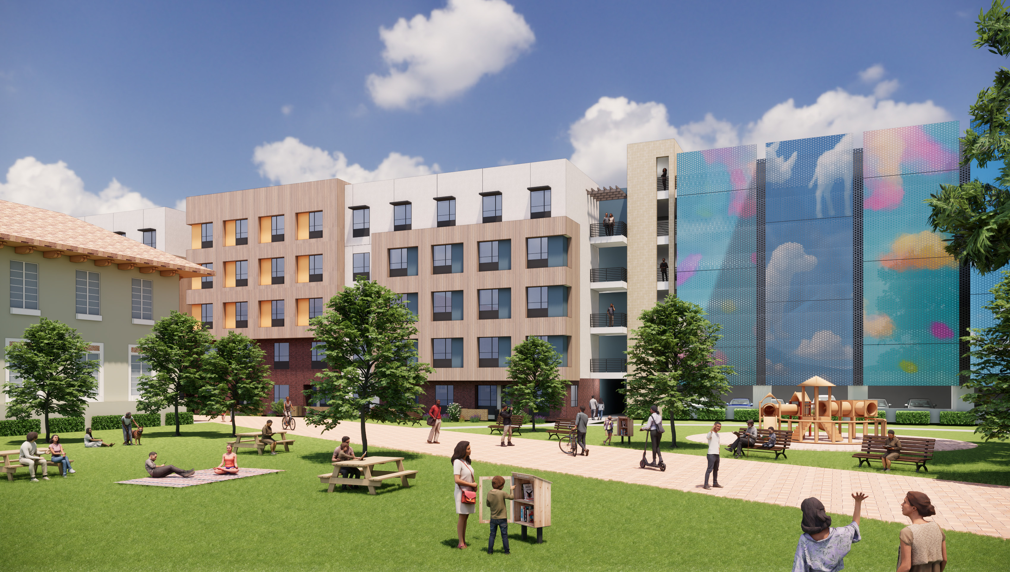 A rendering of the affordable-housing development Affirmed Housing proposed for...