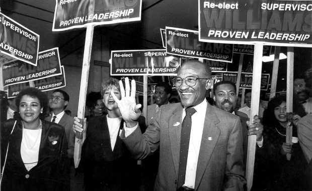 Leon WIlliams, on June 6, 1990, at a celebration of his re-election as a county supervisor. (U-T file)
