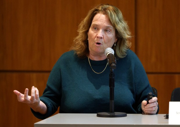 SAN DIEGO, CA - December 11, 2025: Kimberly Prather, Ph.D, from Scripps Institute of Oceanography, speaks during a joint informational hearing on monitoring the impacts and progress in the Tijuana River Valley at the Robert Paine Scripps Forum in La Jolla on Thursday, December 11, 2025. (Hayne Palmour IV / For The San Diego Union-Tribune)