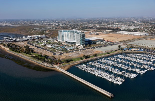 In an aerial photo, the Gaylord Pacific Resort in Chula Vista in early October. (K.C. Alfred / The San Diego Union-Tribune)